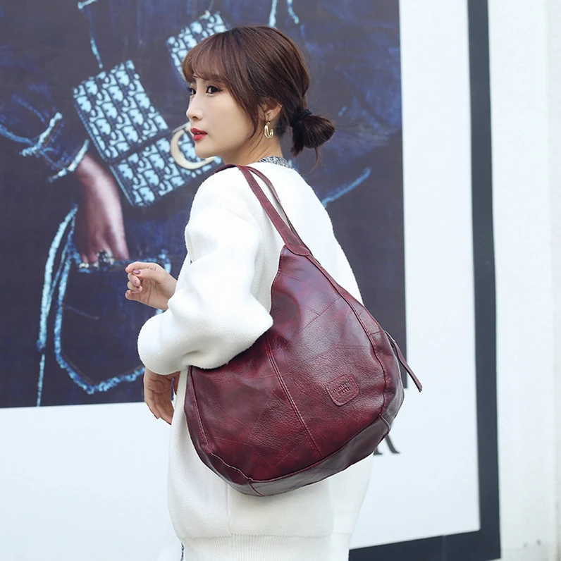 

XP1297 retro soft leather handbag large capacity simple shoulder bag multi compartment tote bag