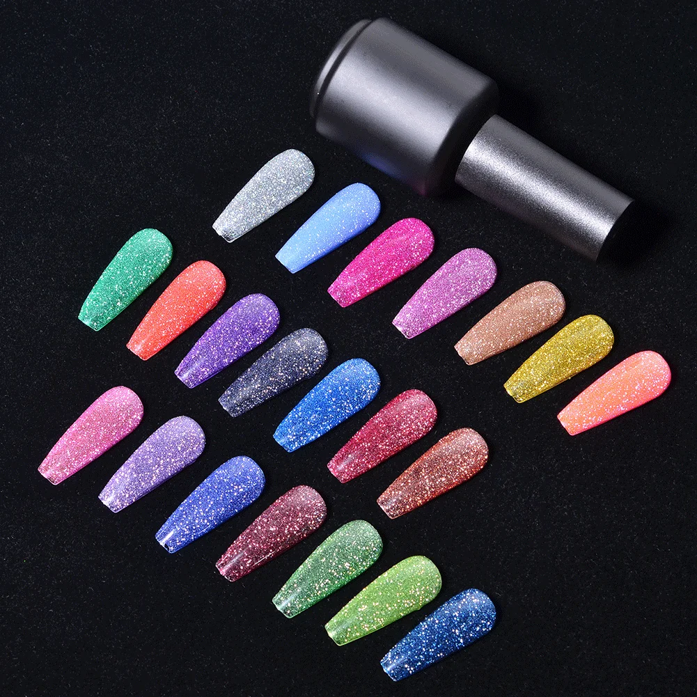

15ml Glow In The Dark Disco Nail Gel Polish Crystal Diamond Flash Glitter Disco Reflective Gel Nail Polish Set, Custom logo