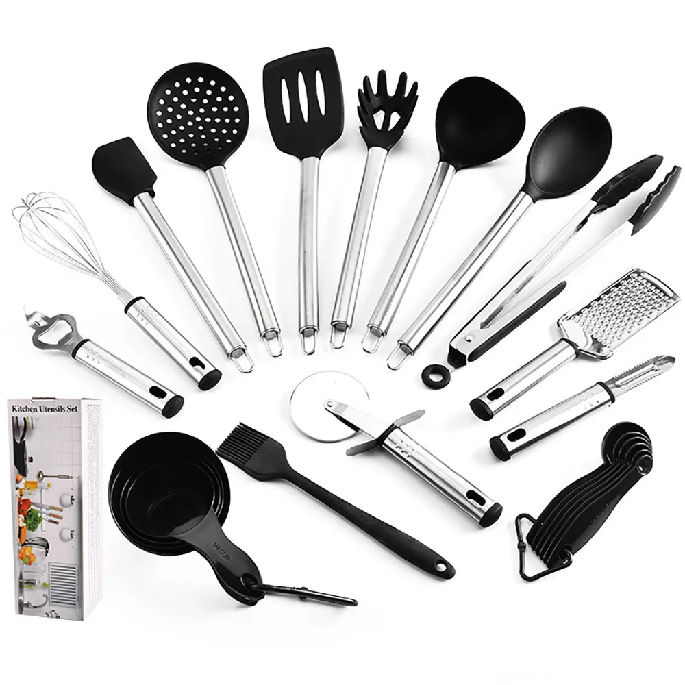 

Wholesale 23 pieces silicon home utensils cooking multifunction silicone stainless steel kitchen utensil set