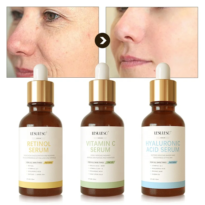 

2022 OEM Private Label Natural Organic Anti-Aging Facial SkinCare Serum Set Hyaluronic Acid+Retinol+Vitamin C Face Serum