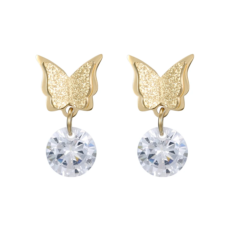 

99269 Xuping 2020 wholesale fashion butterfly jewelry stainless steel gold zircon earrings women, 24k gold color