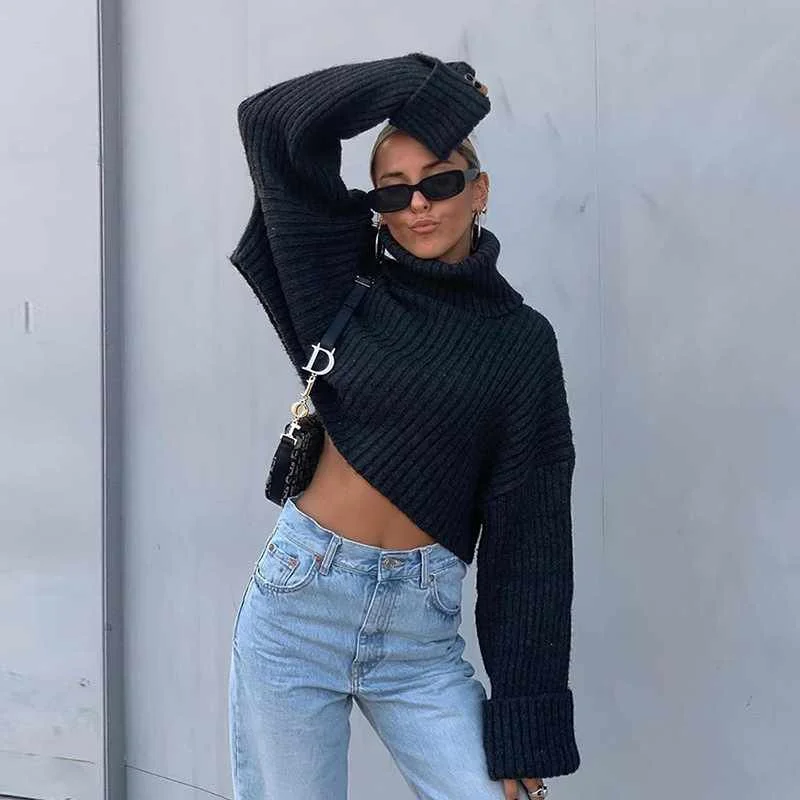 

Winter Women's Wear Long-sleeved High-collar Loose-fitting Street Trend Knitted Versatile T-shirt
