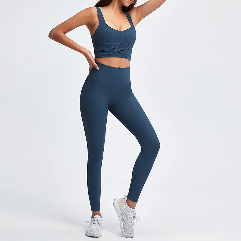 

Low MOQ 2 Piece Yoga Sets Fashion Design Women Tops and Leggings Suit Women Gym Clothes Fitness Sportswear, Yellow/blue/navy yoga 2 piece set