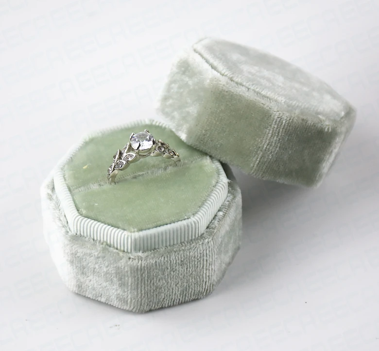 

Wholesale custom logo luxury double vintage octagon velvet jewelry packaging wedding ring box, Customized