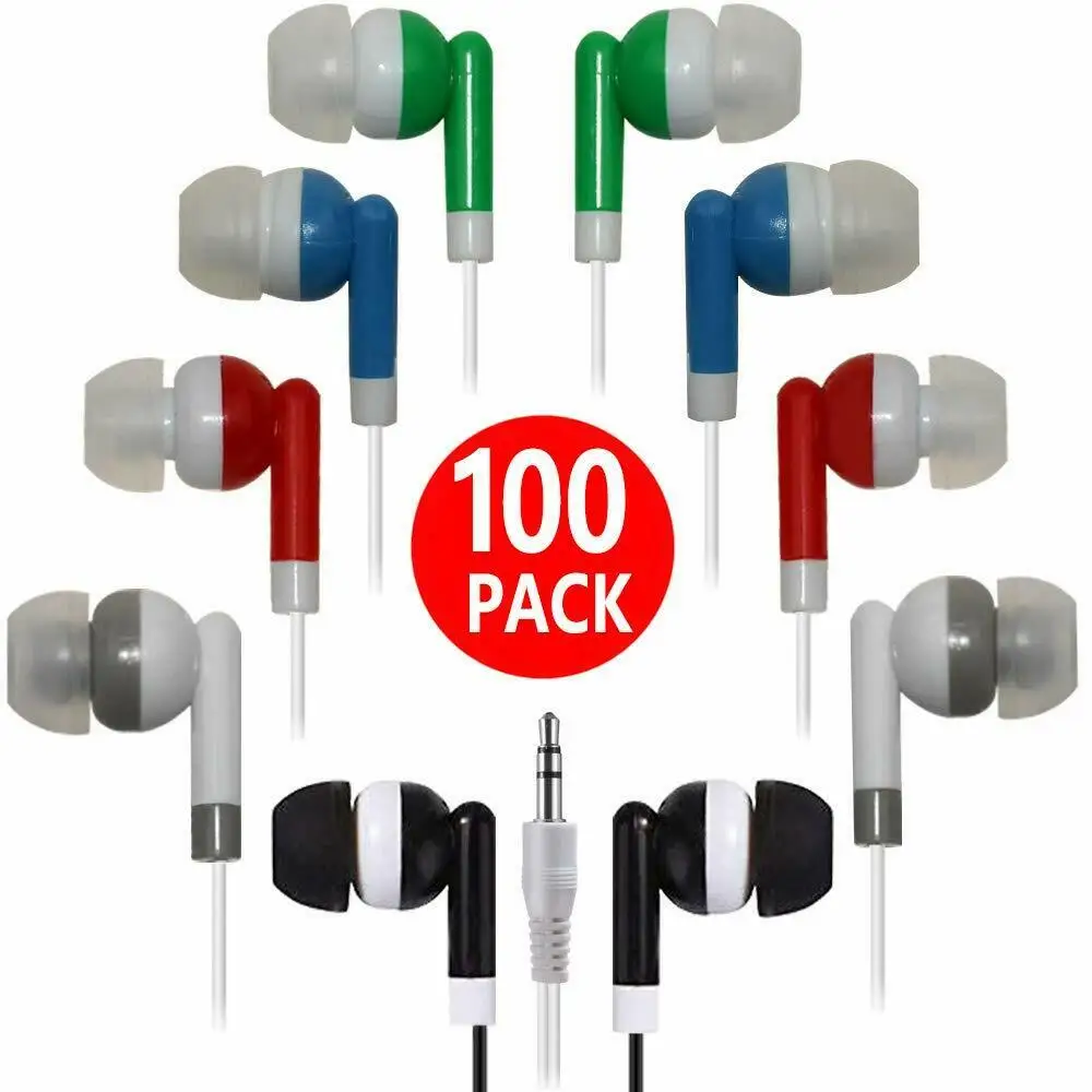 

Bulk Earbuds Wholesale Earphones 100 Pack Disposable Ear Buds Headphones for School Classroom, Libraries, Hospitals,T, White