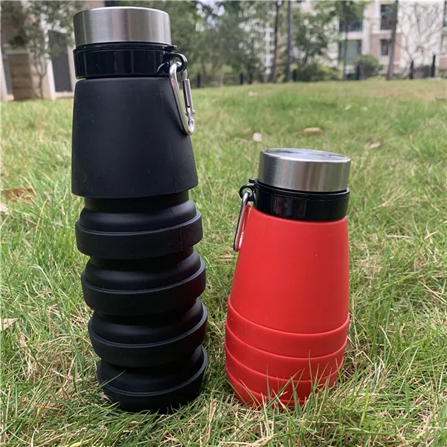 

2021 New Arrival Customized Promotional Black Colored Hot And Cold Magic Collaps Silicone Water Bottle with Strap