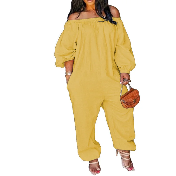 

KCYA Plus Size Women Clothing Solid Color Off Shoulder Oversize Women Jumpsuits And Rompers