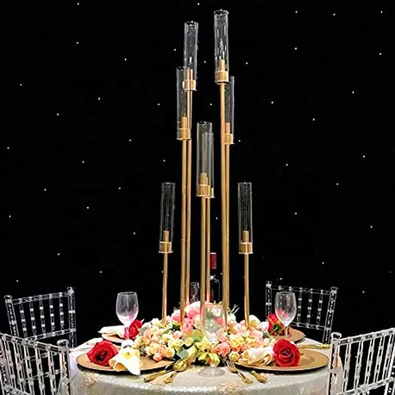 

kerzenhalter wedding centerpieces table decorations 8 10 arm gold candelabra clear glass cylinder candle holder hochzeit deko