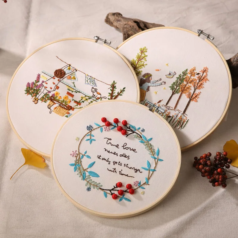 DIY Flower Embroidery Kit for Beginner Cross Stitch Set Needlework Hoop  Printed Pattern Handmade Sewing Art Craft Dropshipping