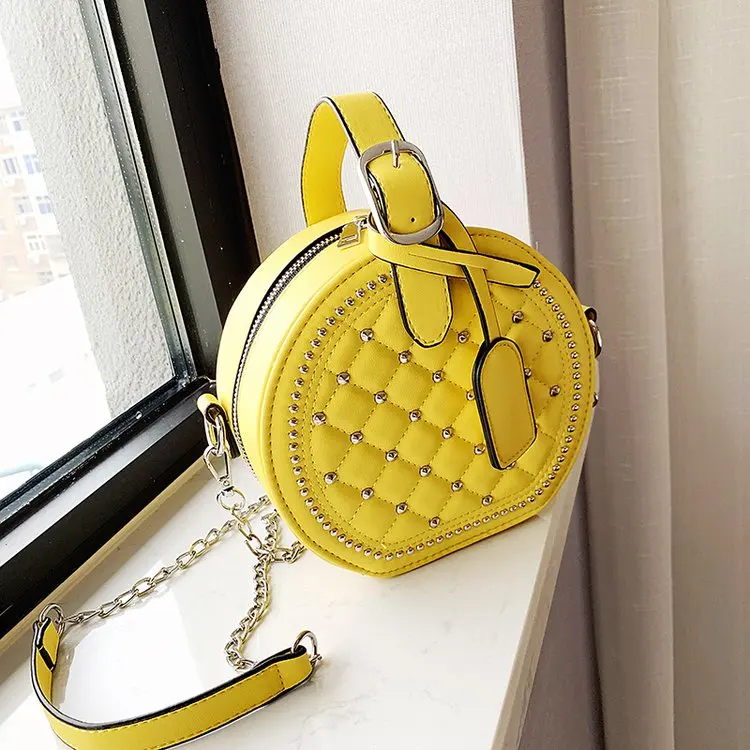 

Drop Shipping Luxury Design Classic Lozenge Pattern Shoulder Bag Women Zipper Round Studded Crossbody bags Hand Bag, Multicolor