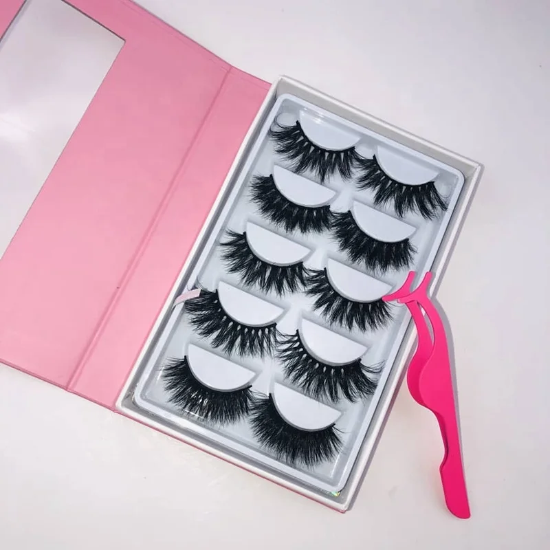 

make own brand mink eyelashes with private label mink eyelashes with pink lash book Box 5 Pairs lashes package, Natural black