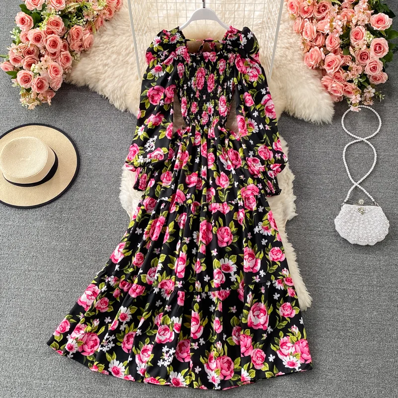 

2022 spring long dress women elegant laidie clothes cute floral dress, Flower