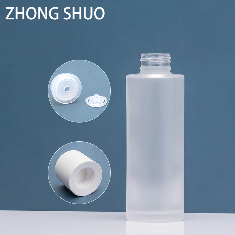 

luxury cosmetic 100ml frosted glass toner bottle flat glass bottle supplier packaging