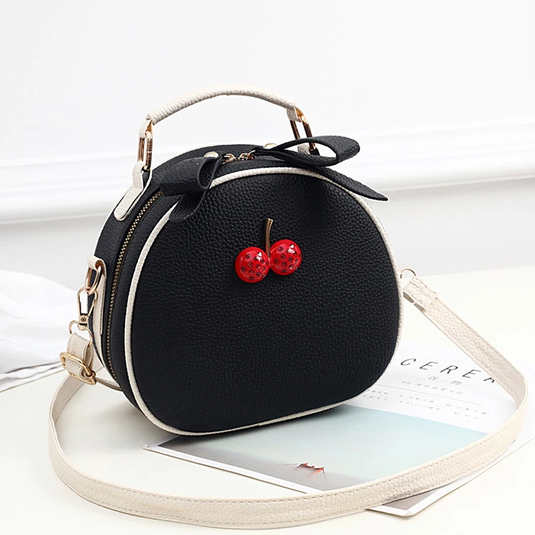 

CB546 Fashion portable lychee pattern cherry single shoulder messenger girl small round bag handbags for women