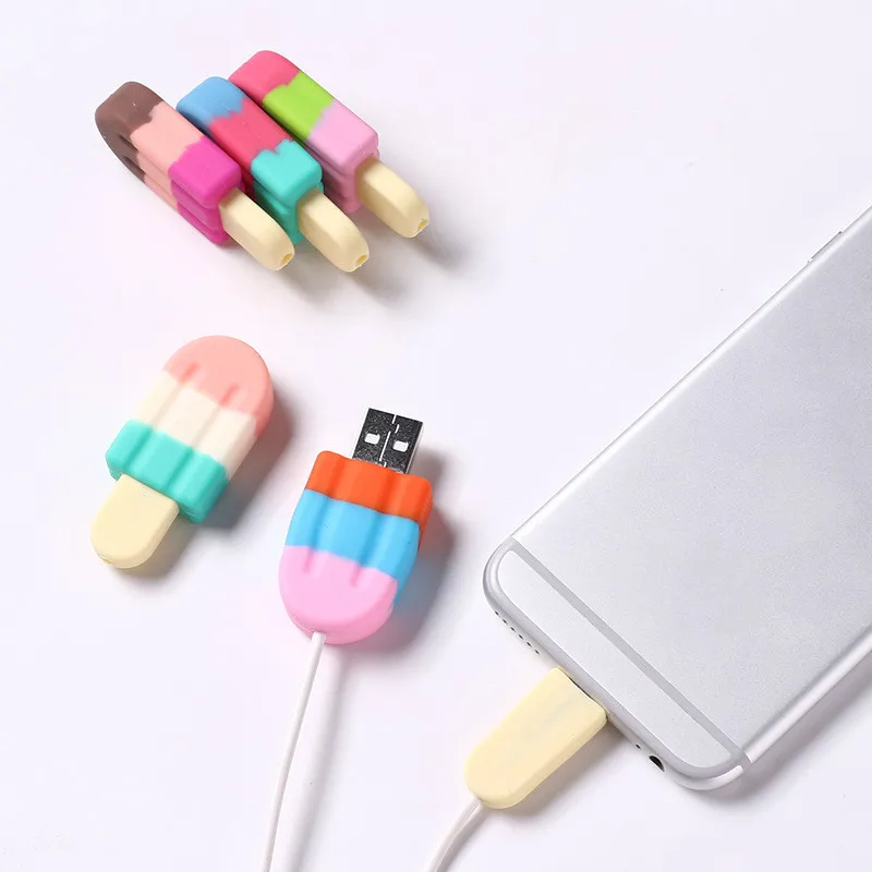 

Hot Seller Silicone Cute ice cream cable protector cable organizer for iphone charger wire holder, Can be customized