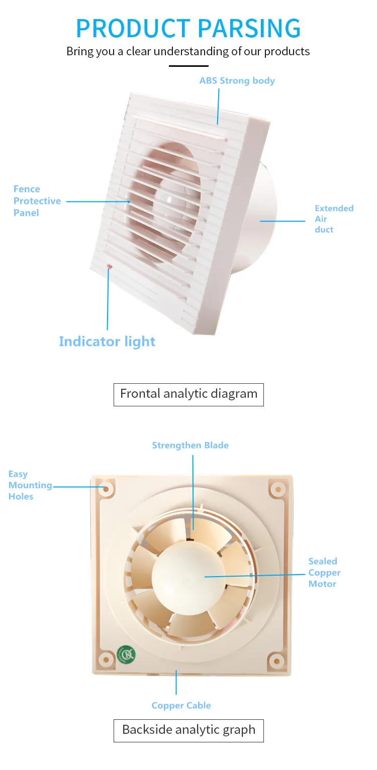 Copper Motor Air Extractor Fan Kitchen Window Exaustor Bathroom