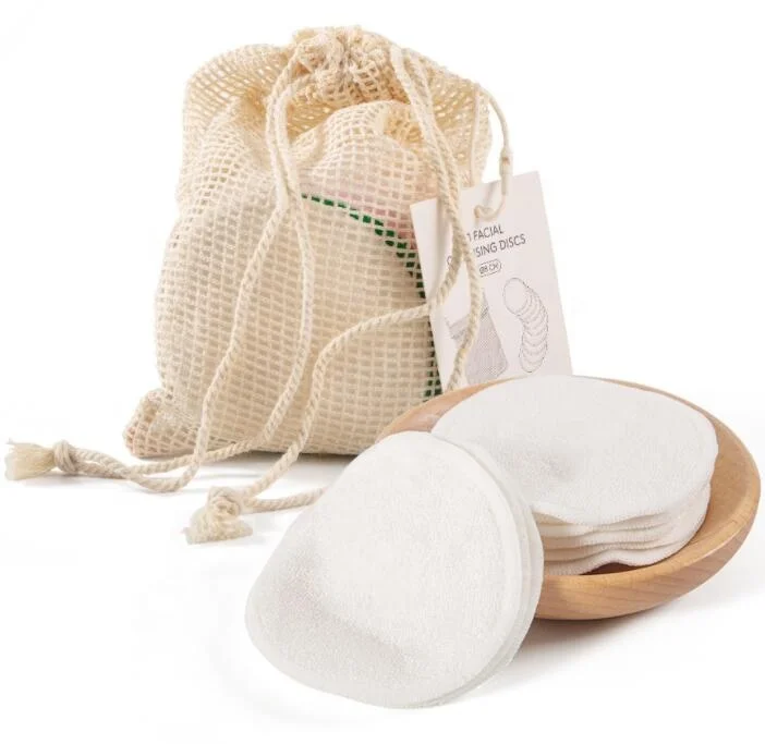 

Eco-friendly Round Bamboo Cotton Cleansing Pads Reusable Makeup Remover Pads With a Washable Laundry Bag