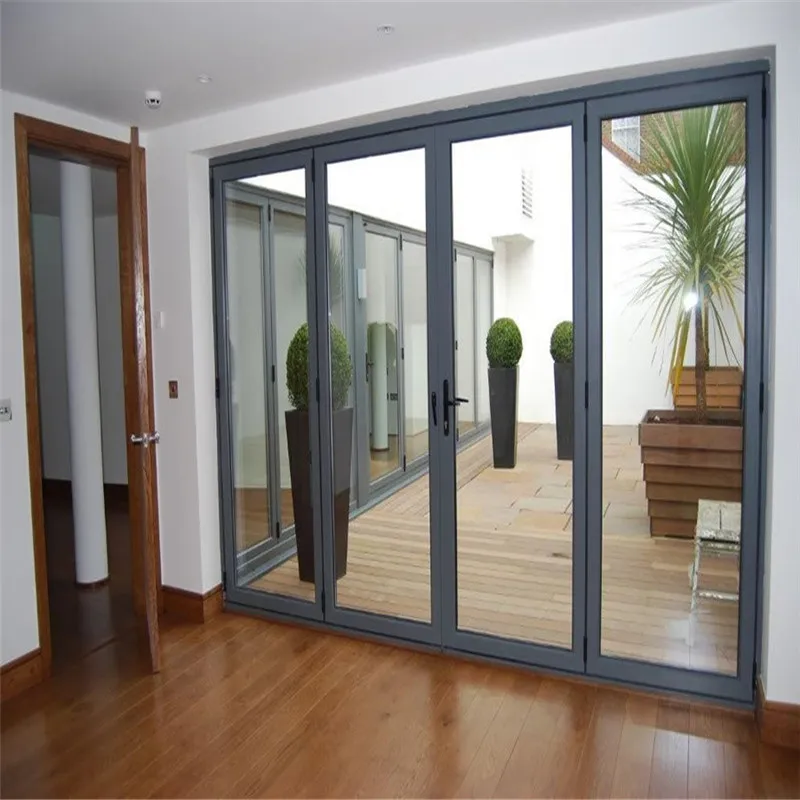 Gray 12*8 feet American style double tempered glass aluminum folding door  bifolding door