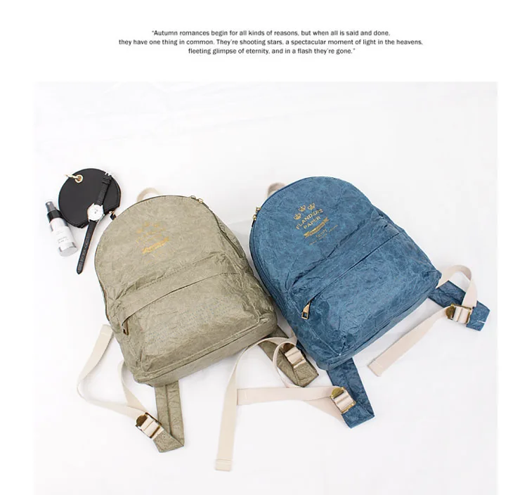 

Eco lightweight washable paper pure color high school students backpack daily back pack bag for women, Custom made
