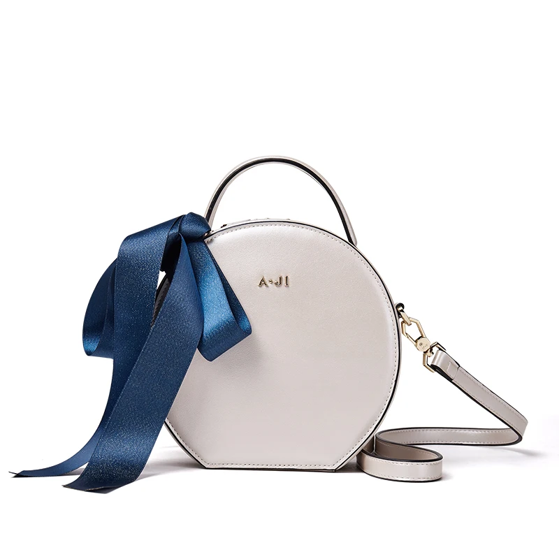 

AJI mini round hand fashion bags for girls bow polyester lining shoulder sling designs fashion bag handbag leather weekend bag