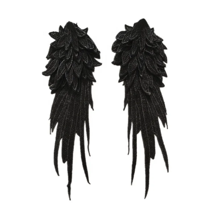 

Hot selling sleeve decorative black water soluble angel wing lace applique, Accept customized color