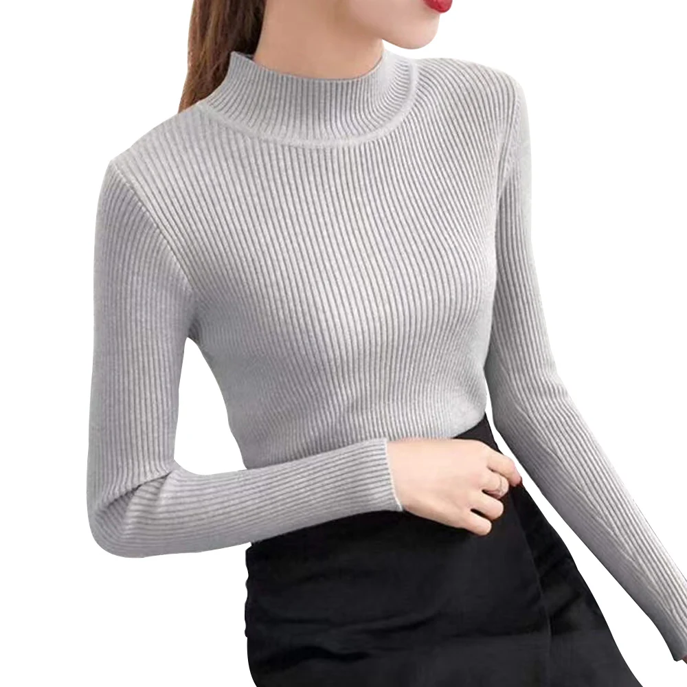 

Wholesale 2021 fall winter New Long Sleeve keep warm pullover Elegant style Slim Turtleneck Women's Knitted sweaters