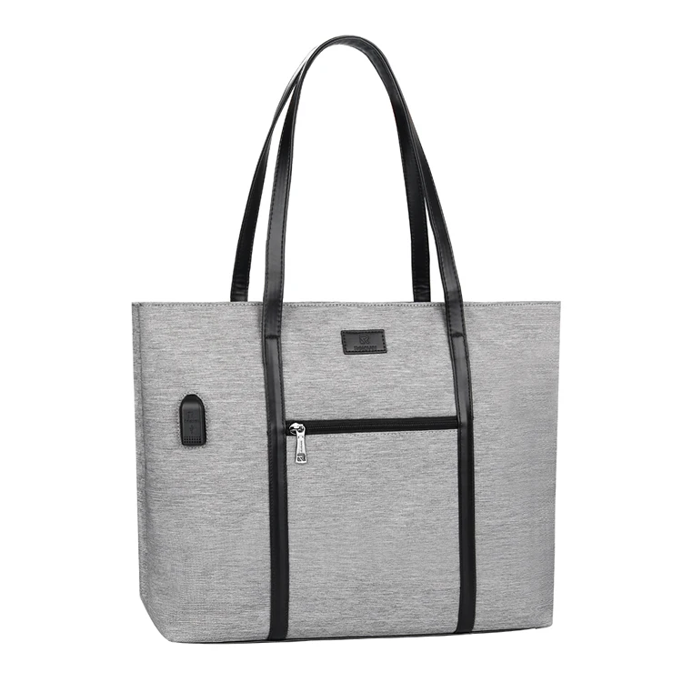 

Relavel Fashion Large Gray Teacher Tote Work with USB Charging Port Laptop Tote Bag for Women, Grey