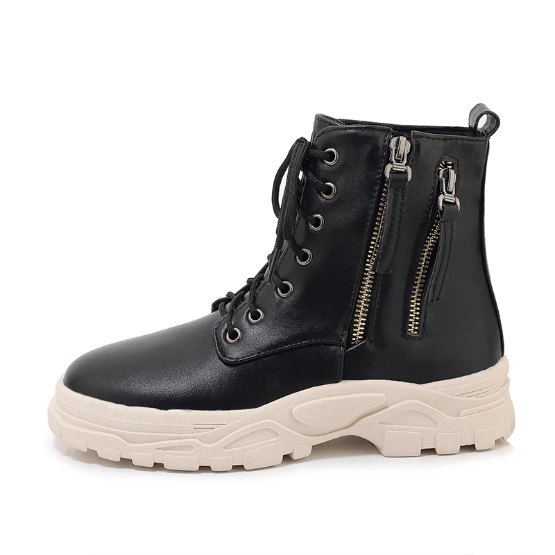 

Female Flat Platform Ankle Snow Boots Casual Shoes Woman Zipper Spring Winter Boot, Black/white