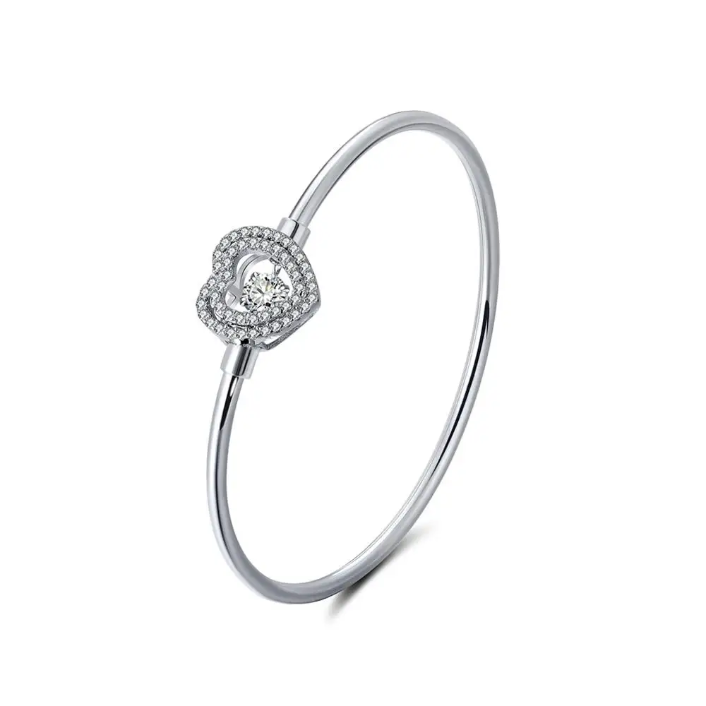 

RINNTIN SB08 Heart Shaped Bangle 925 Sterling Silver Heart Bracelet Silver Jewelry