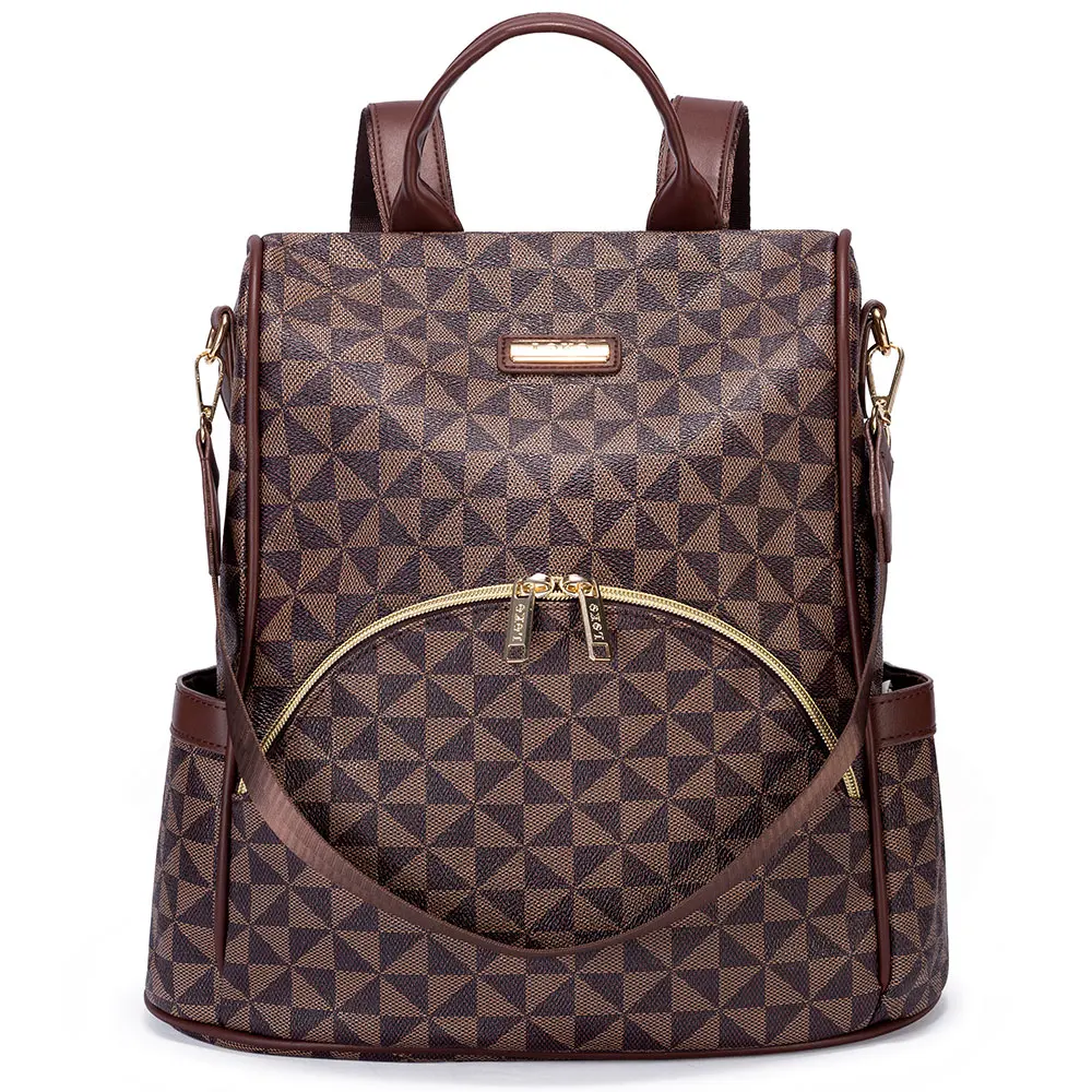 

Custom casual brown windmill ladies backpack 2021 woman leather backpack bag, Brown, black