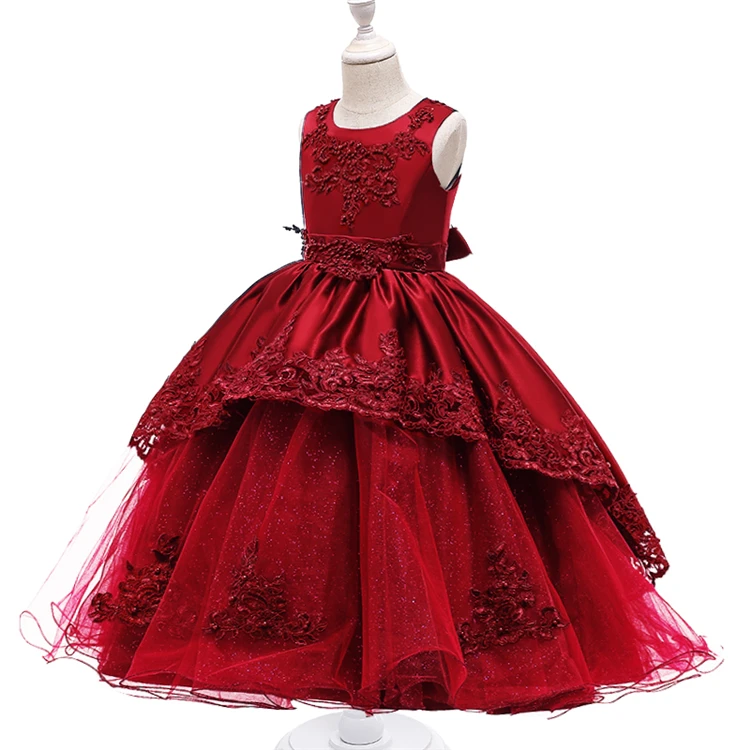 

New Elegant Wholesale Price Baby Girl Frock Party Dresses For Little Girls 2-10 Year, Pink,red, blue