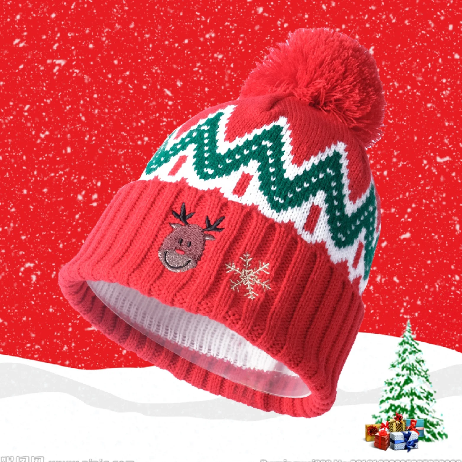 

Outdoor Warm Jacquard Knitted Acrylic Pompom Funny Christmas Women Winter Beanie Hat