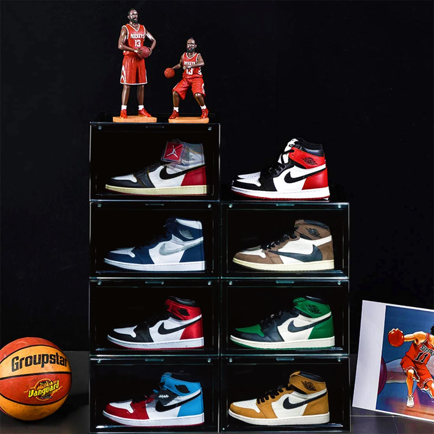 

Free samples! Plastic jordan sneaker shoe box storage box stackable, Transparent, black