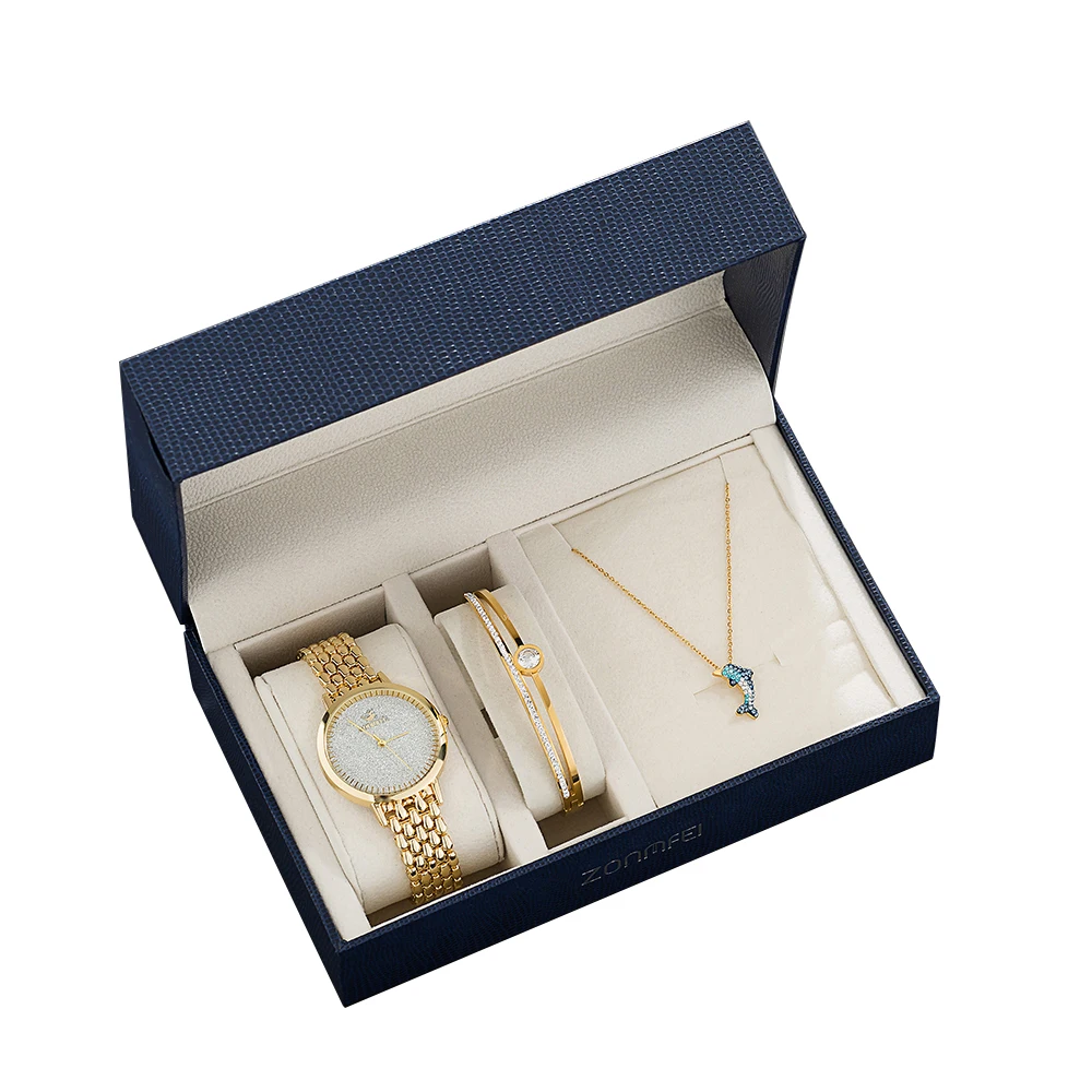 

Women's gift set bracelet watch fashion jewelry crystal case