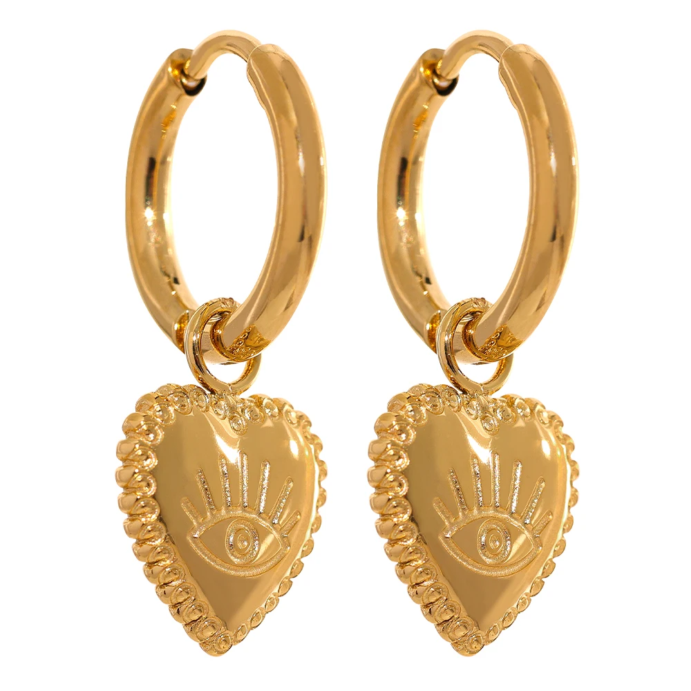 

JINYOU 389 New Arrival Heart Earrings 361L Stainless Steel Devil Eye Pendant Drop Dangle Charm Earrings