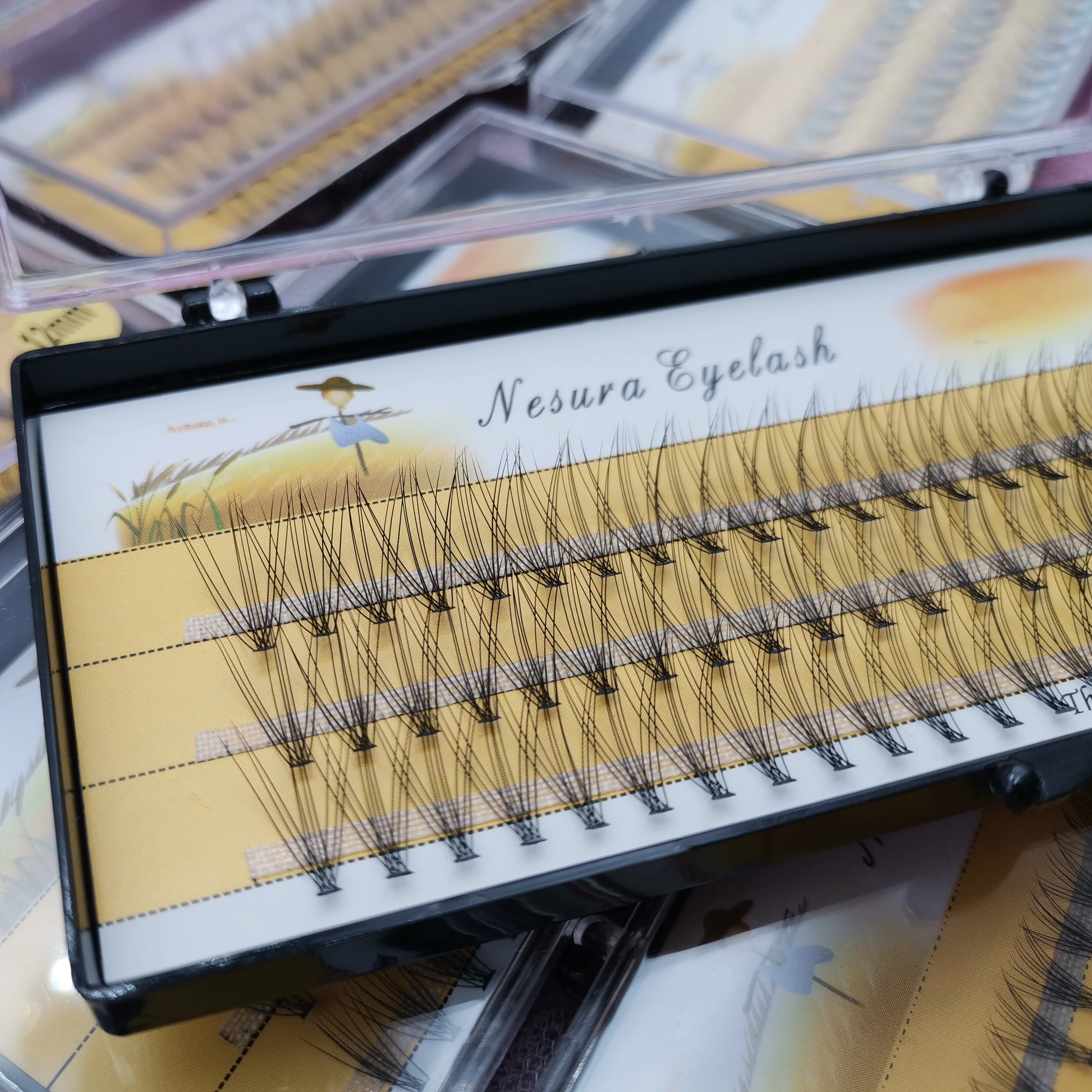 

0.03 0.07 0.10 cluster Russian volume lashes korean 10D 20D pre made fan lashes, Natural black