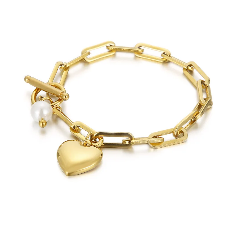 

New Product Stainless Steel Plastic Beads Link Chain Pendant Heart Charm Bracelet, Custom