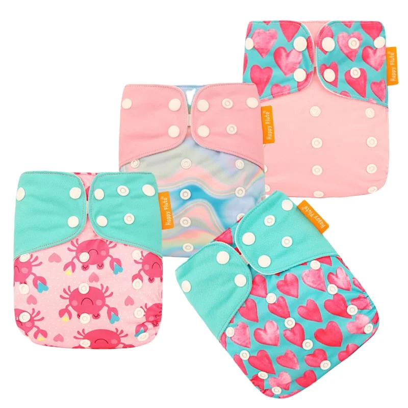 

happyflute newborn baby washable cloth diapers adjustable reusable nappies factory price 4pcs/pack free sample