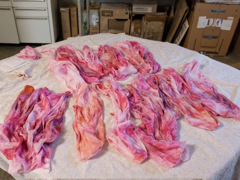 Hand-dyed fabric pieces arranged in sustainable craft workspace