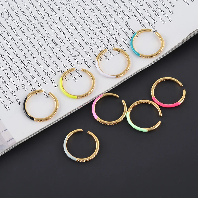 

Bright color enamel ring adjustable rainbow finger neon rings bulk multi colorful 18k gold jewelry pinky finger trendy rings