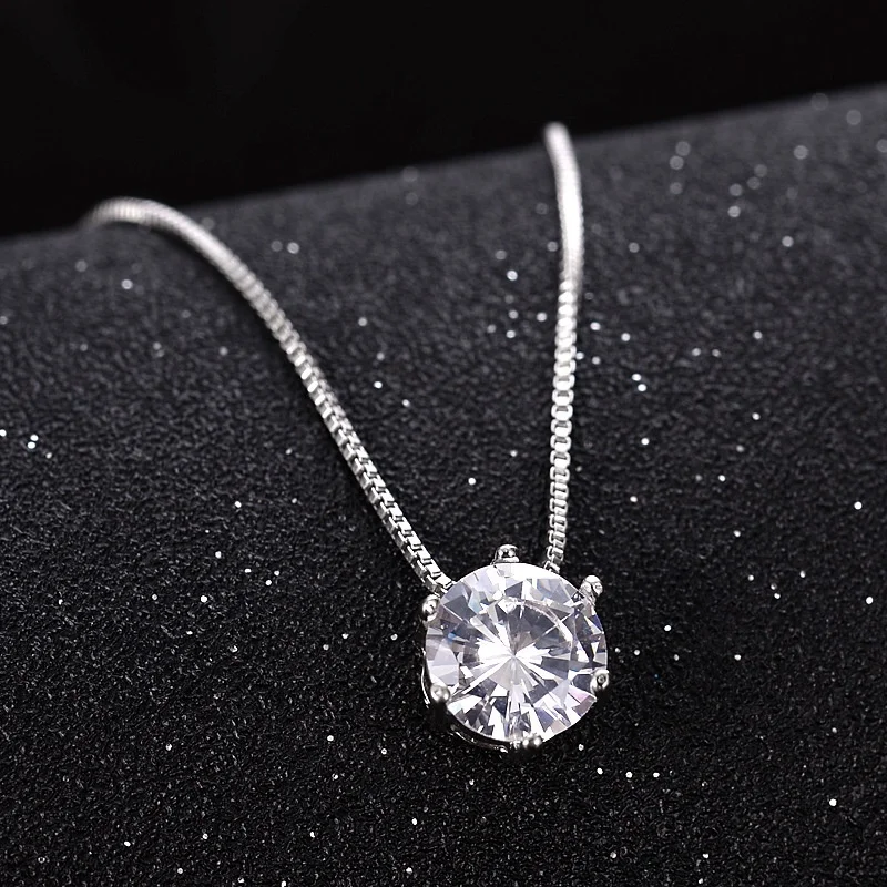 

Hot Sale Korean Shinny 925 Sterling Silver Crystal Geometric Cubic Zirconia Round Pendant Necklace For Women Jewelry, White gold