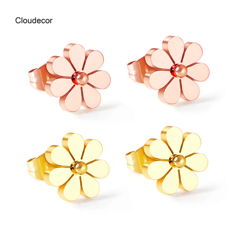 

Daisy Flower Earring Gold Stud Earrings Stainless Steel Jewelry Women Stud Mini Rose Gold Earrings Fashionable