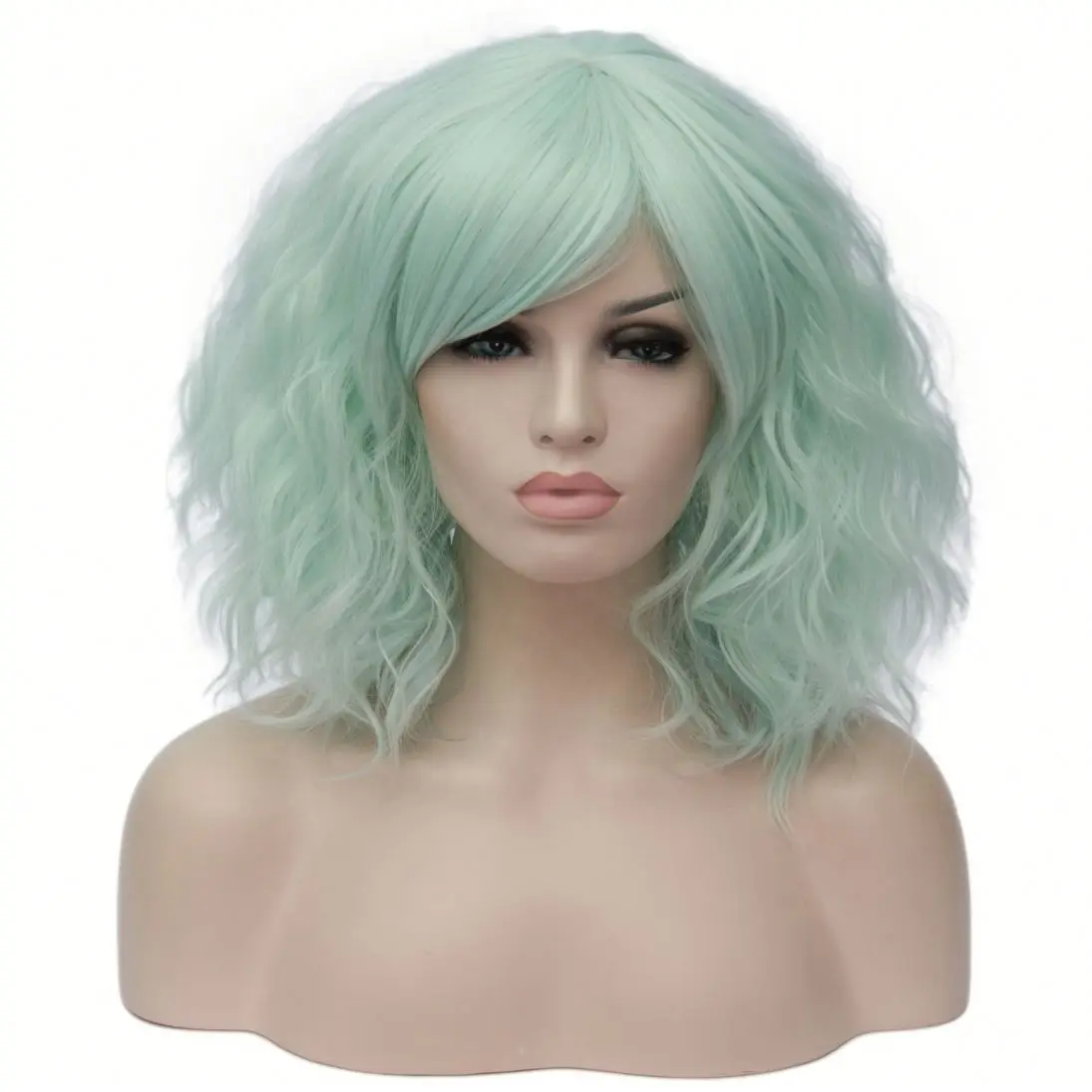 

JH Classic Instant Noodle Curly Wig Oblique Bangs Short Wig, Picture