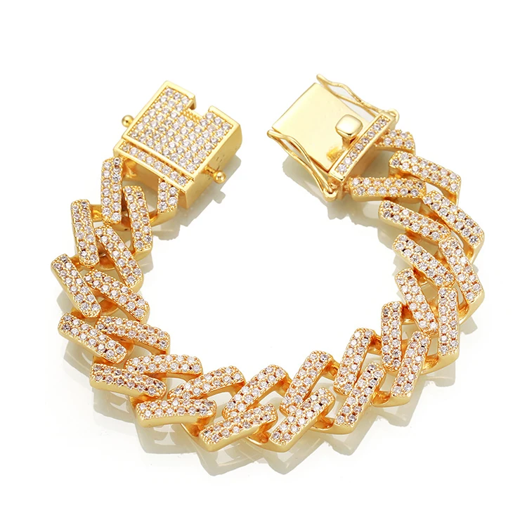 

Jewelry 18mm hip hop men's micro-inlaid zircon prismatic Cuban bracelet Cuban Chain, As picture
