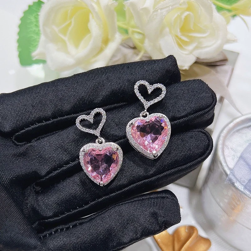 

Heart Drop Earrings Hanging Shine Pink Cubic Zircon Romantic Minimalist Jewelry For Women Wedding Engagement Gifts For Women Par