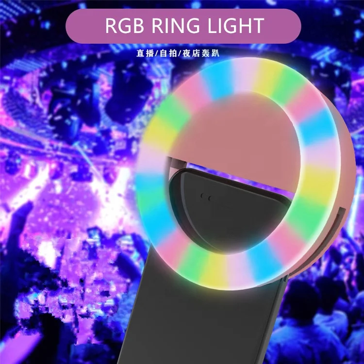 

wholesale Portable rechargeable led ringlight beauty makeup photo clip on phone rgb led selfie ring light