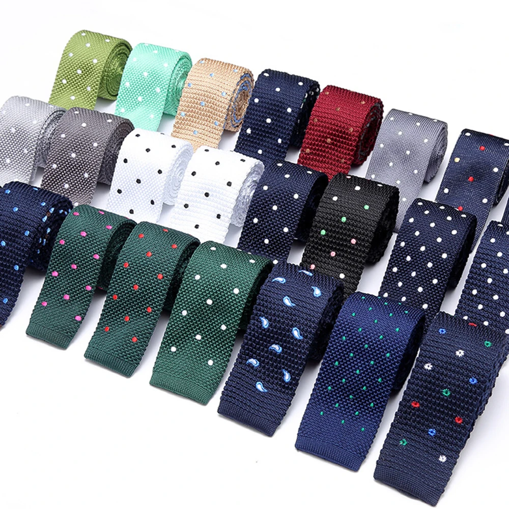 Wholesale Cheap Silk Knitted Tie Mens Knitting Neckties With Polk Dotted Stripe Pattern