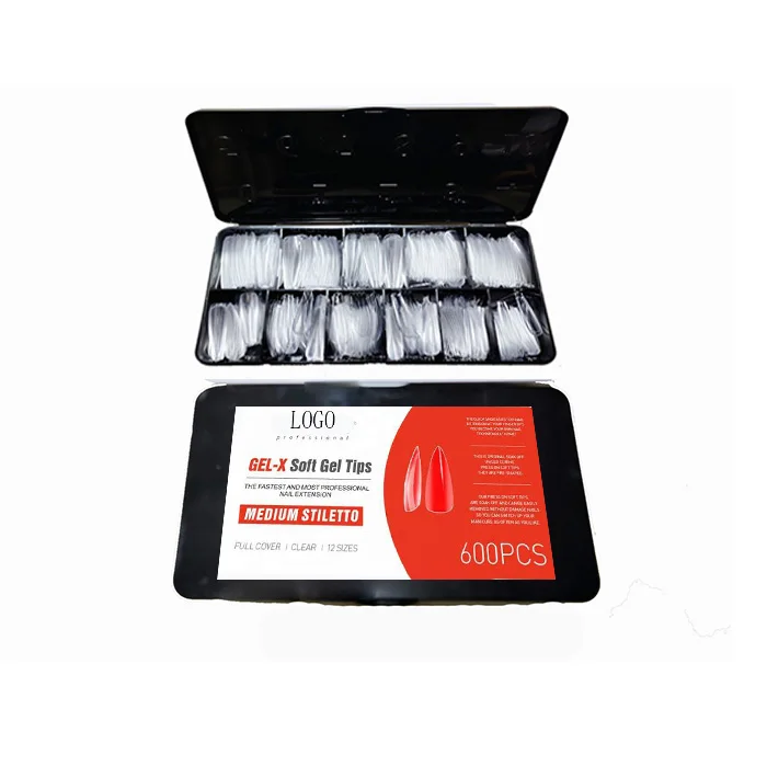 

Hot OEM 600pcs/box Gelly Tips Soft Gel-X False Nails High Quality XXL Coffin DIY Full Cover Nail Art Fingernails Nail Supplier, Clear