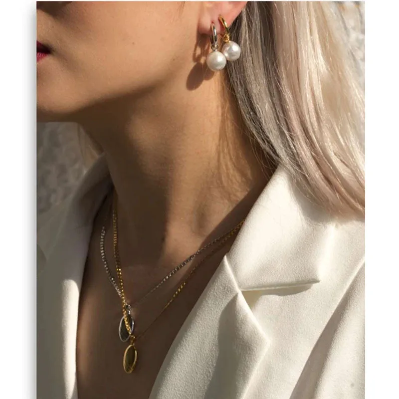 

High End PVD Gold Plated Stainless Steel Large Baroque Pearl Earring