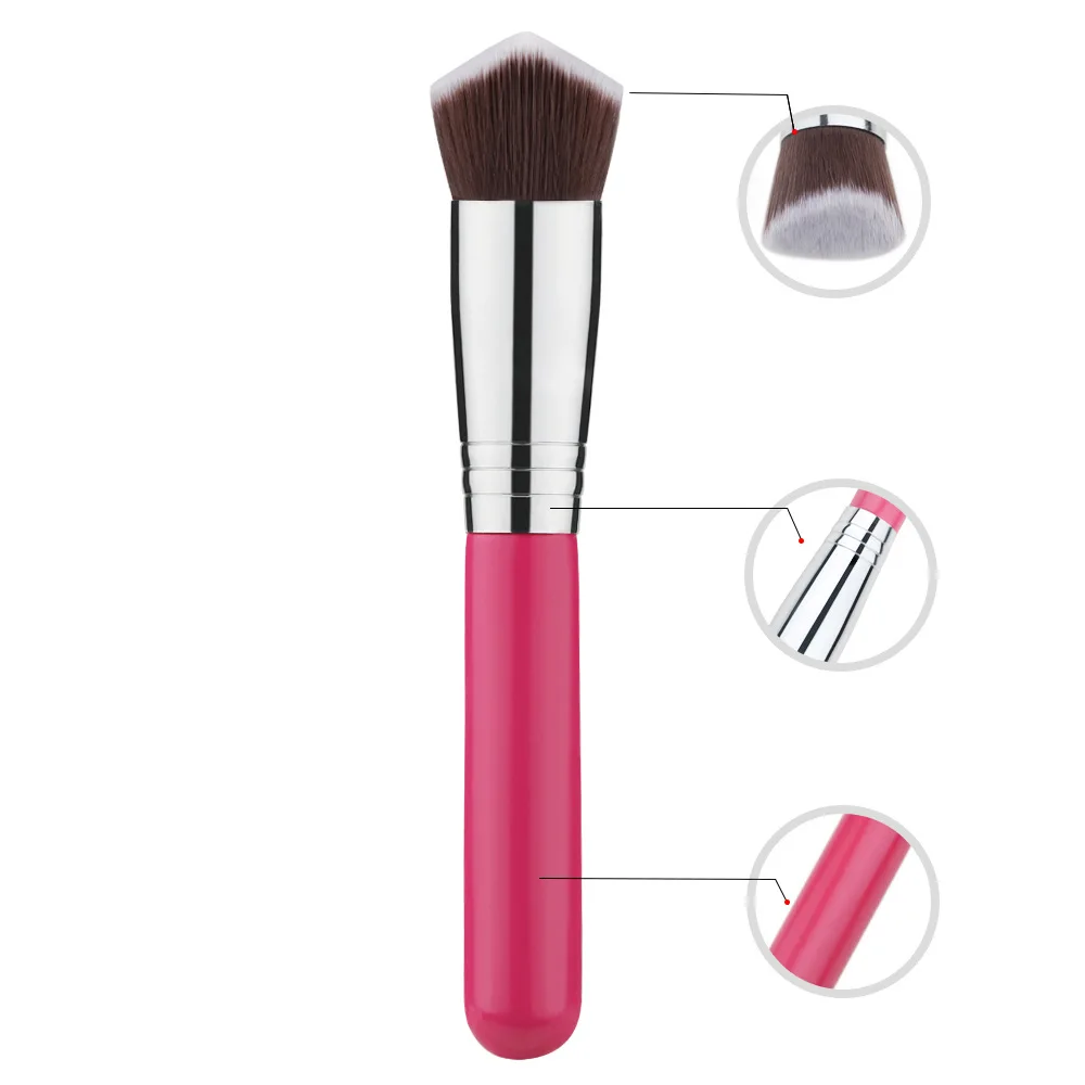 

Single Kabuki Rose Red Double-Sided Multifunctional Makeup Brush Wood Handle Portable Foundation Brush Loose Powder Blush Brush